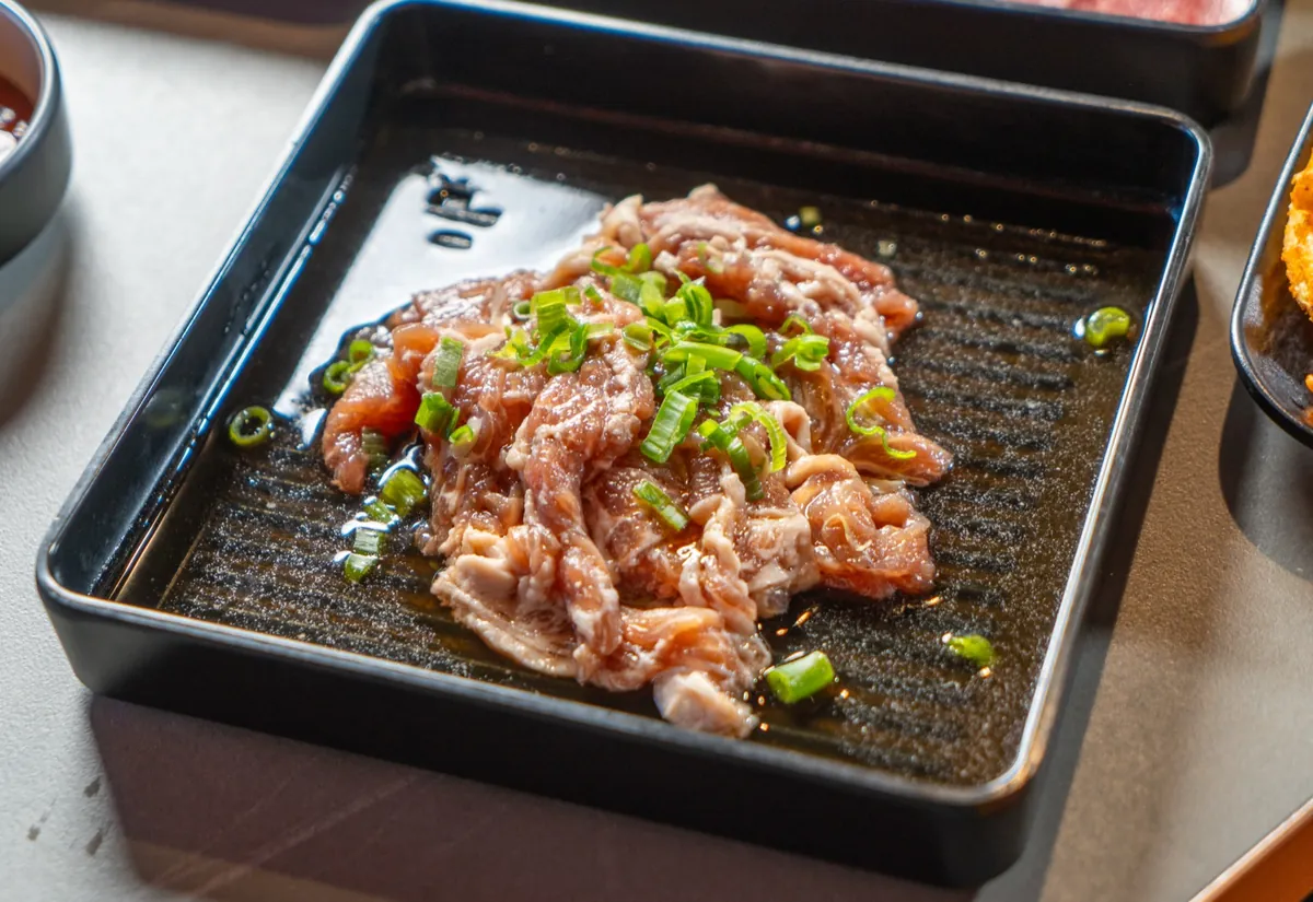Marinated bulgogi beef with green onions at Kazan Korean BBQ