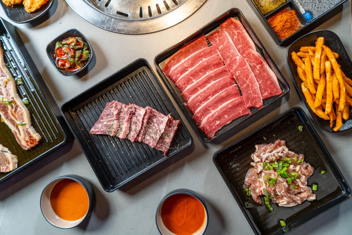 Premium meat selection spread at Kazan Korean BBQ restaurant